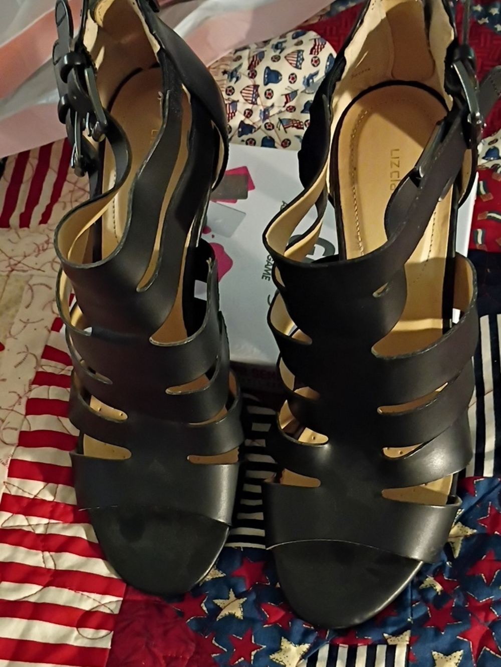Liz Claiborne Black Strappy Cutout High Heel Sandals